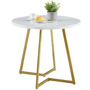 VECELO Round Dining Table with Wood Grain Tabletop