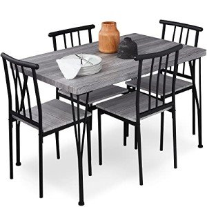 Modern 5-Piece Metal & Wood Dining Set - Gray