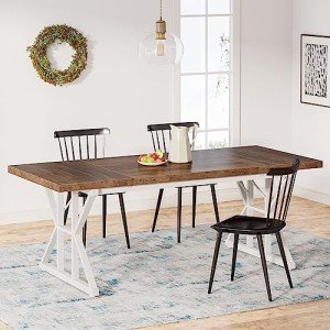 Rustic Farmhouse Dining Table for 6, Wood & Metal Legs