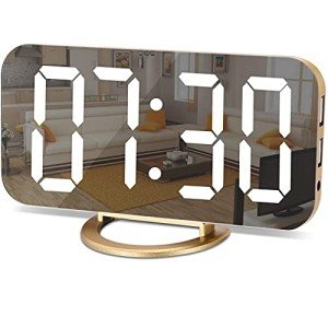 Modern LED Alarm Clock with USB Charger - Gold