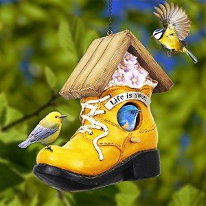 Yellow Shoe Bird House: Unique Outdoor Garden Decor