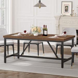 YITAHOME Large Rustic Brown Wood Dining Table, Seats 6-8