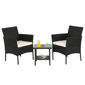 Outdoor Wicker Bistro Rattan Chair Set with Coffee Table