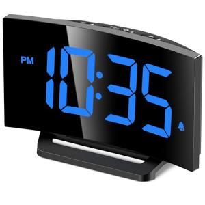 Modern Curved Digital Alarm Clock with Blue LED