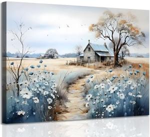 Rustic Farmhouse Canvas Wall Art Wildflower Barn Print
