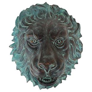 Florentine Lion Head Spouting Wall Sculpture, Bronze/Verdigris