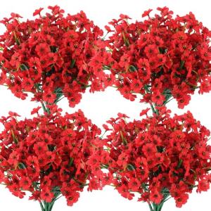 Hananona 14 Bundles UV Resistant Red Artificial Flowers