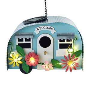 Handcrafted Hanging Hummingbird Birdhouse with Solar String Lights