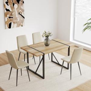 Modern Dining Table Set for 4 People, Solid Wood