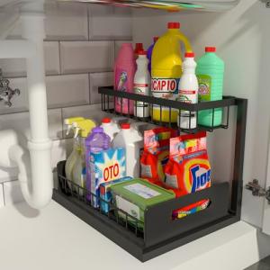 2 Tier Slide Out Sink Shelf Organizer for Kitchen