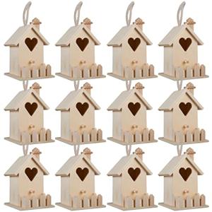 12 Pack Unfinished Wood Heart Fence Outdoor Birdhouse