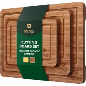 Bamboo Wood Cutting Boards Set with Deep Juice Groove