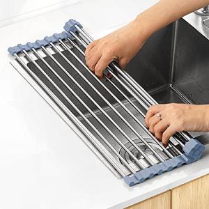 Foldable Stainless Steel Sink Dish Drying Rack, Gray