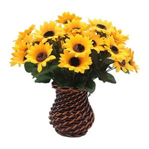 Handmade Sunflower Bouquet in Rattan Vase, 42 Flowers