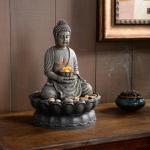 11.2" Tall Buddha Fountain with Reflective Lighting/Cobblestone Décor