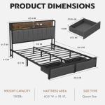 Queen Size Bed Frame with Headboard, Storage Drawers