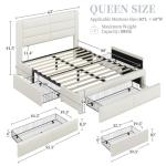 Beige Queen Bed Frame with USB Charging, Storage
