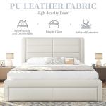 Beige Queen Bed Frame with USB Charging, Storage