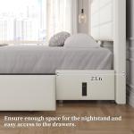 Beige Queen Bed Frame with USB Charging, Storage