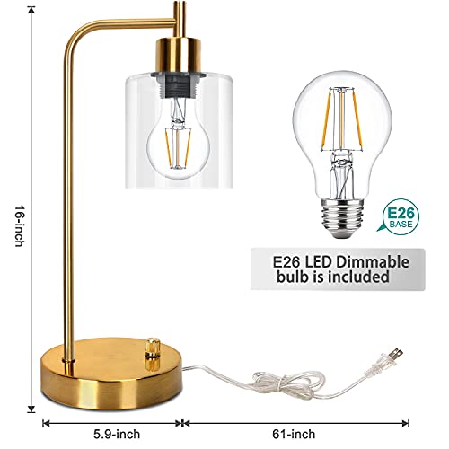 Vintage Gold Desk Lamp with USB Ports