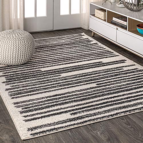 Modern Berber Stripe Indoor Area Rug, 8x10, Cream/Black