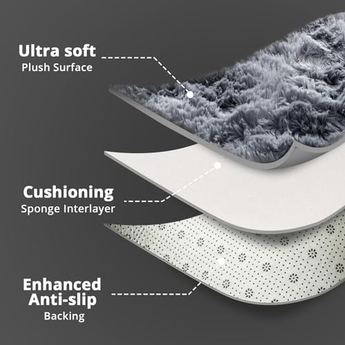 Ultra Soft Grey 5x7 Fluffy Area Rug for Bedroom