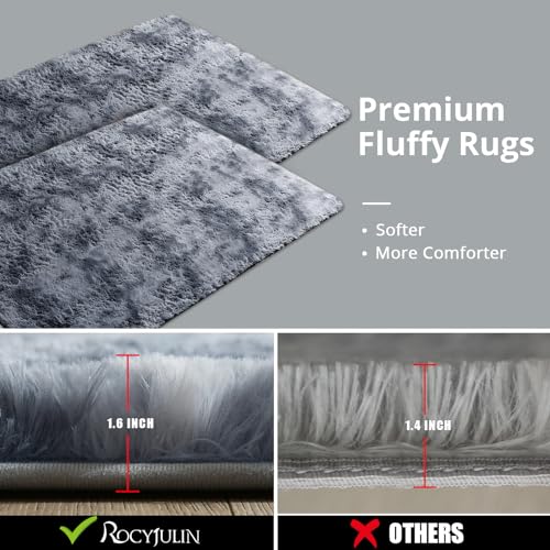 Ultra Soft Grey 5x7 Fluffy Area Rug for Bedroom