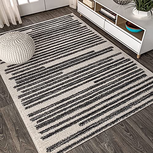 Modern Berber Stripe Indoor Area Rug, 8x10, Cream/Black