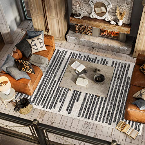 Modern Berber Stripe Indoor Area Rug, 8x10, Cream/Black