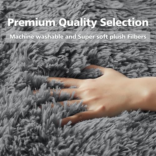 Fluffy Grey 4x6 Shag Rug for Bedroom Decor