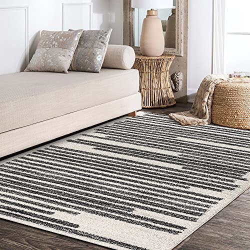 Modern Berber Stripe Indoor Area Rug, 8x10, Cream/Black