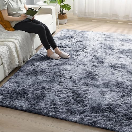 Ultra Soft Grey 5x7 Fluffy Area Rug for Bedroom