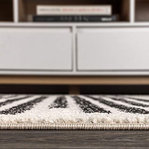 Modern Berber Stripe Indoor Area Rug, 8x10, Cream/Black