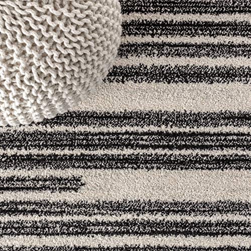 Modern Berber Stripe Indoor Area Rug, 8x10, Cream/Black
