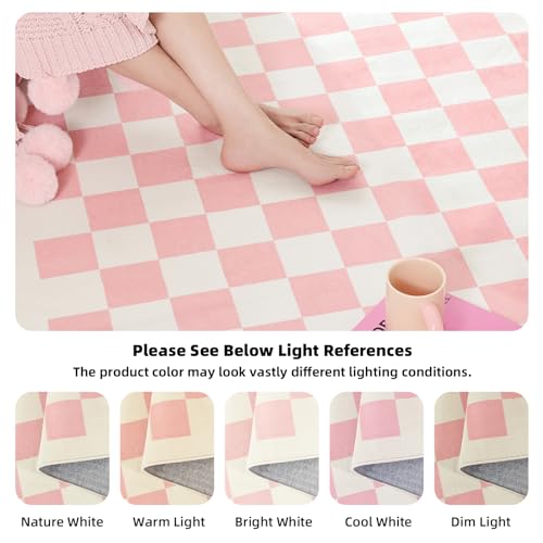 6x9 Rose Pink Checkerboard Area Rug: Washable, Non-Slip