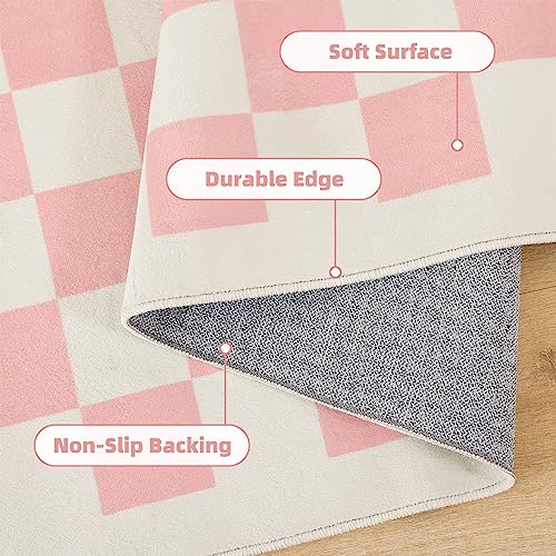 6x9 Rose Pink Checkerboard Area Rug: Washable, Non-Slip