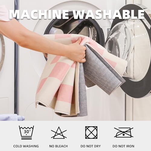 6x9 Rose Pink Checkerboard Area Rug: Washable, Non-Slip