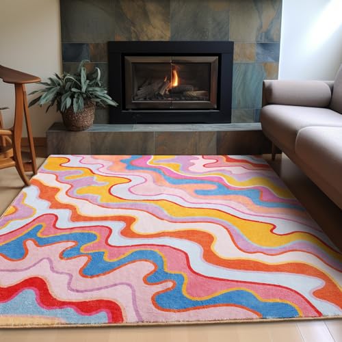 Aldopein Vintage Abstract 4x6 Area Rug, Colorful Striped