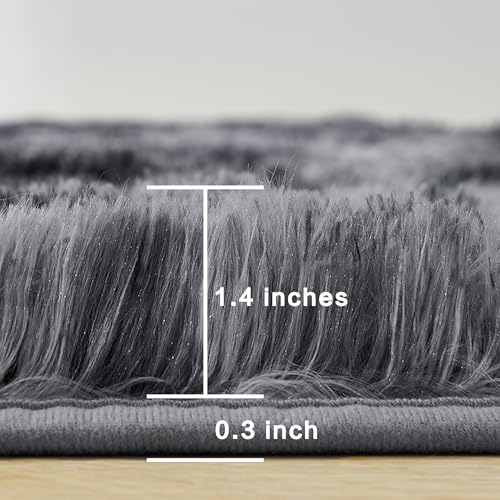 Dark Grey Tie-Dyed Shag Area Rug, Non-Skid