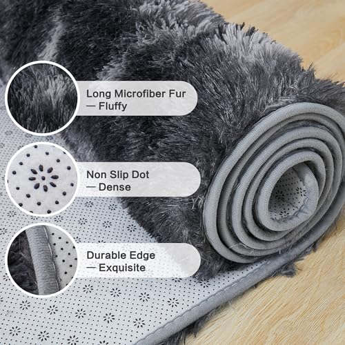Dark Grey Tie-Dyed Shag Area Rug, Non-Skid