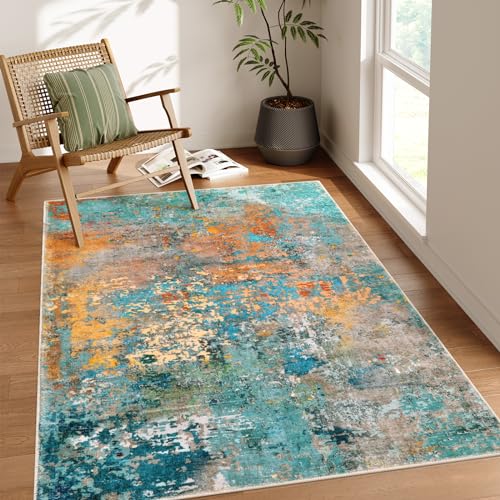 Colorful Lahome Abstract Area Rug - 5x7 Modern Design