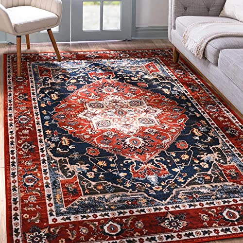 Red Washable Area Rug for Living Room 4x6