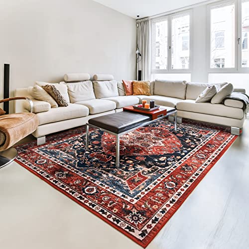 Red Washable Area Rug for Living Room 4x6