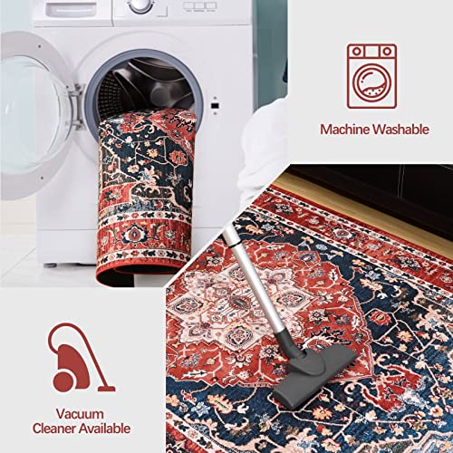 Red Washable Area Rug for Living Room 4x6