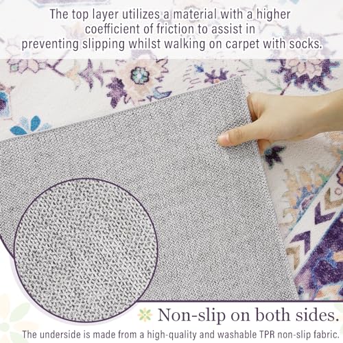 Vintage Floral Area Rug, Machine Washable, 4x6, Purple