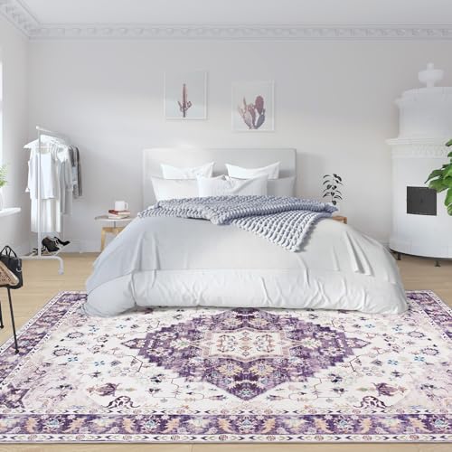 Vintage Floral Area Rug, Machine Washable, 4x6, Purple
