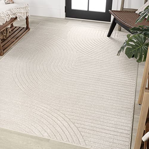 Skagen High-Low Minimalist Geometric Area Rug, Ivory/Cream