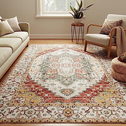 Distressed Printed 5x7 Rug for Indoor Living Area