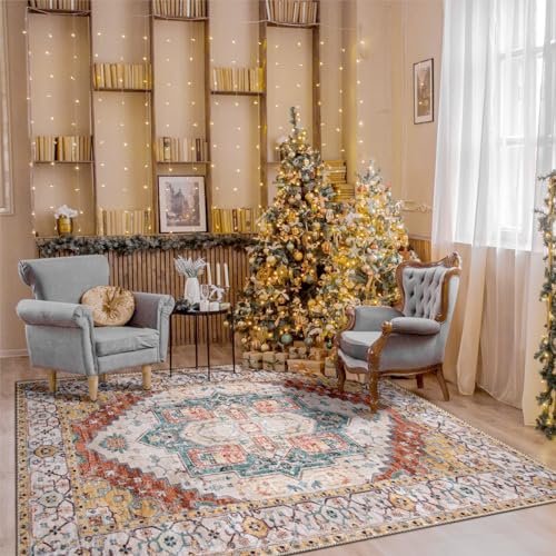 Distressed Printed 5x7 Rug for Indoor Living Area