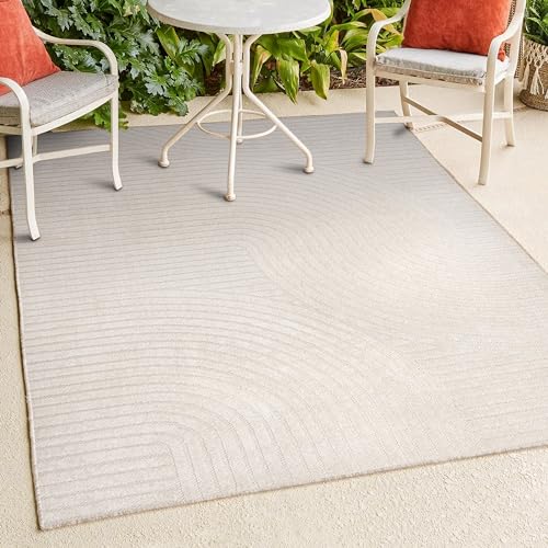 Skagen High-Low Minimalist Geometric Area Rug, Ivory/Cream